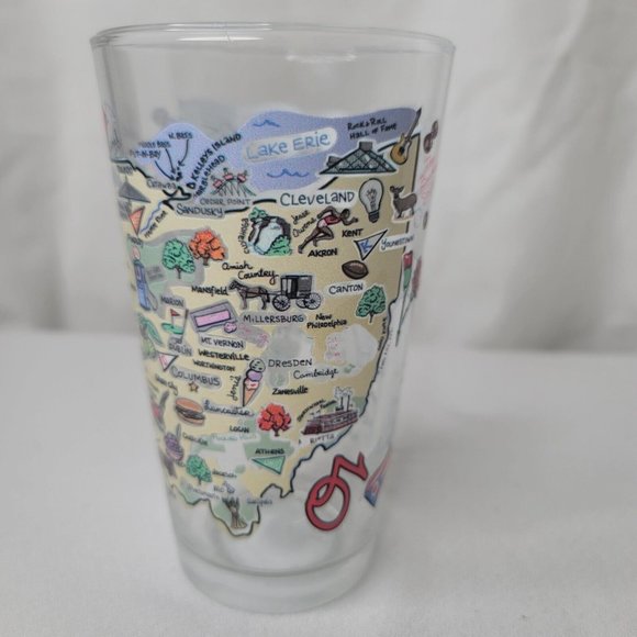State of Ohio Map Hotspots Cocktail Drink Glass By Fish-Kiss 6" Tall - Picture 3 of 6